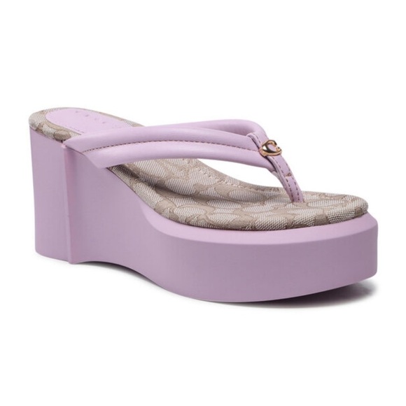 Coach Shoes - Coach Franki Flip Flop Leather Violet Pink Slip On Platform Thong  Sandals 9
